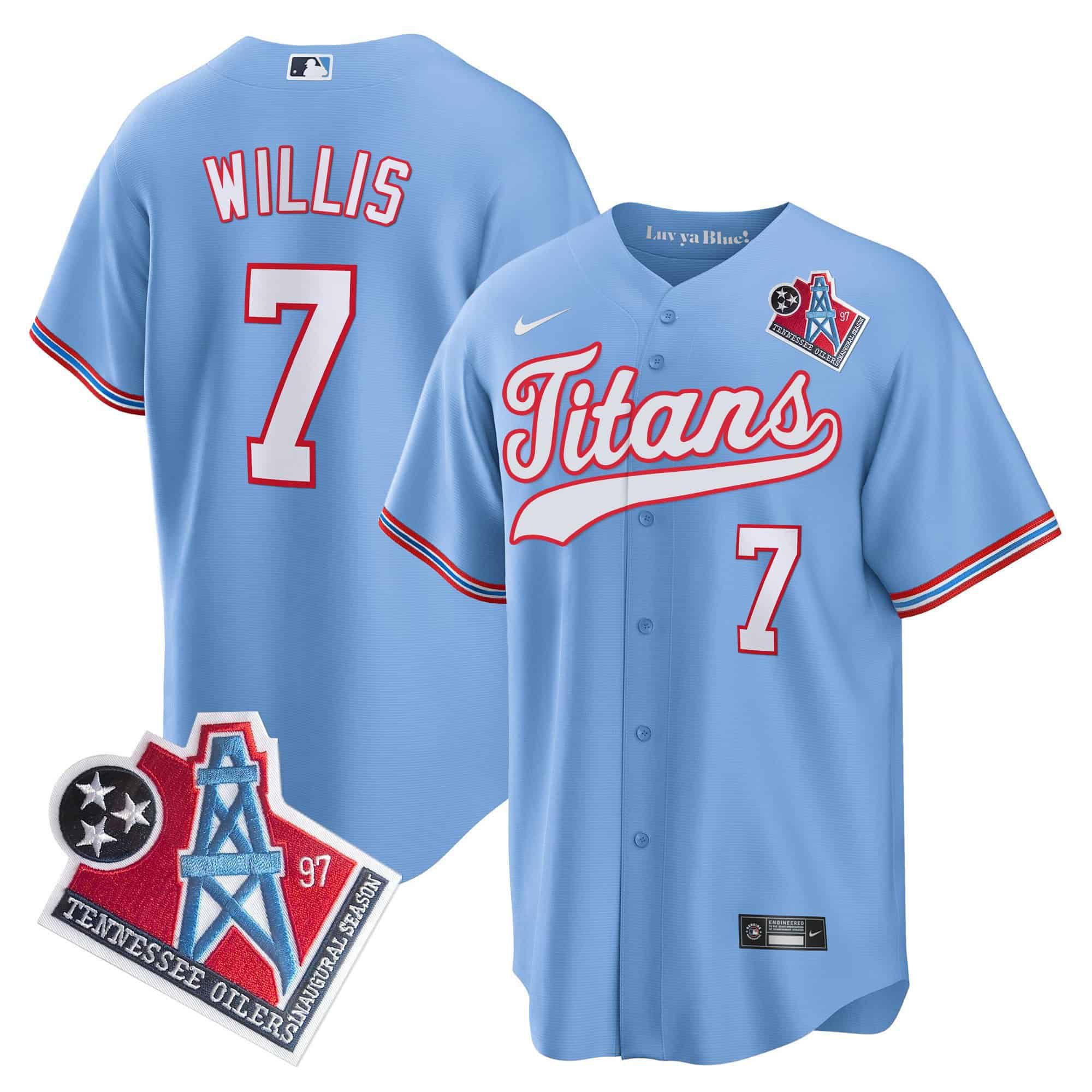 Men Tennessee Titans #7 Willis Light Blue Nike 1997 Throwback Limited Cool Base NFL Jersey